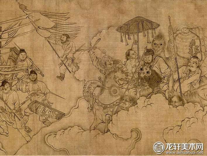 宋代李公麟《西岳降灵图卷》白描人物长卷（第五段）高清大图