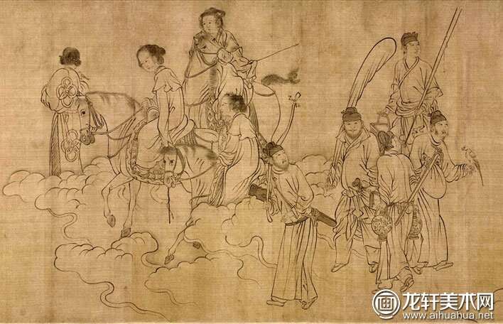 宋代李公麟《西岳降灵图卷》白描人物长卷（第七段）高清大图